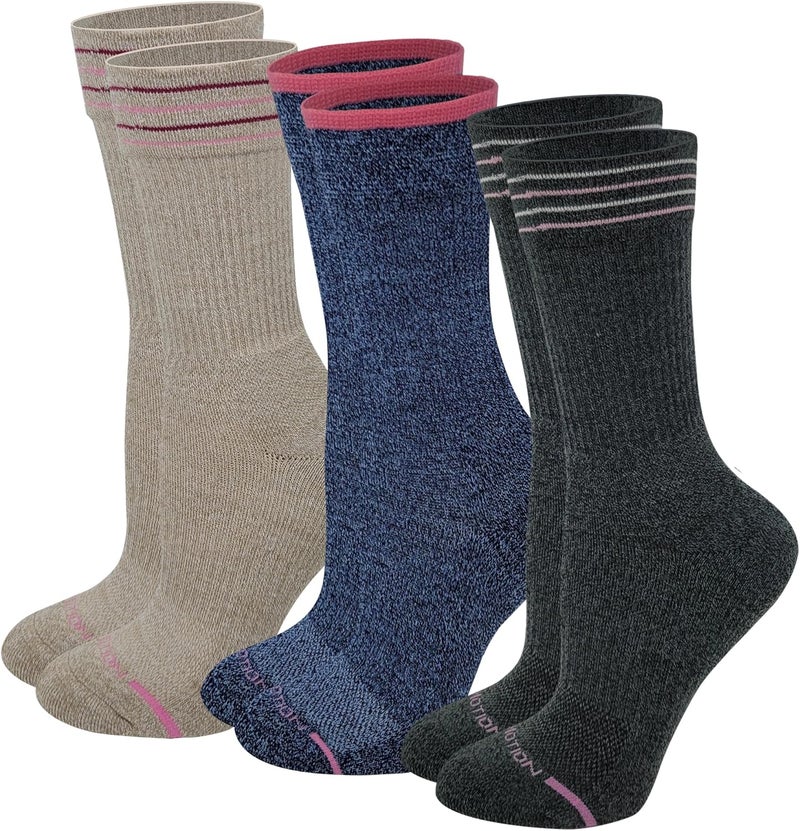 Dr Motion Compression Crew Socks For Women Outdoor Hiking Walking With Enhanced Cushion And Breathable Arch Support 3 Pairs - Image 1